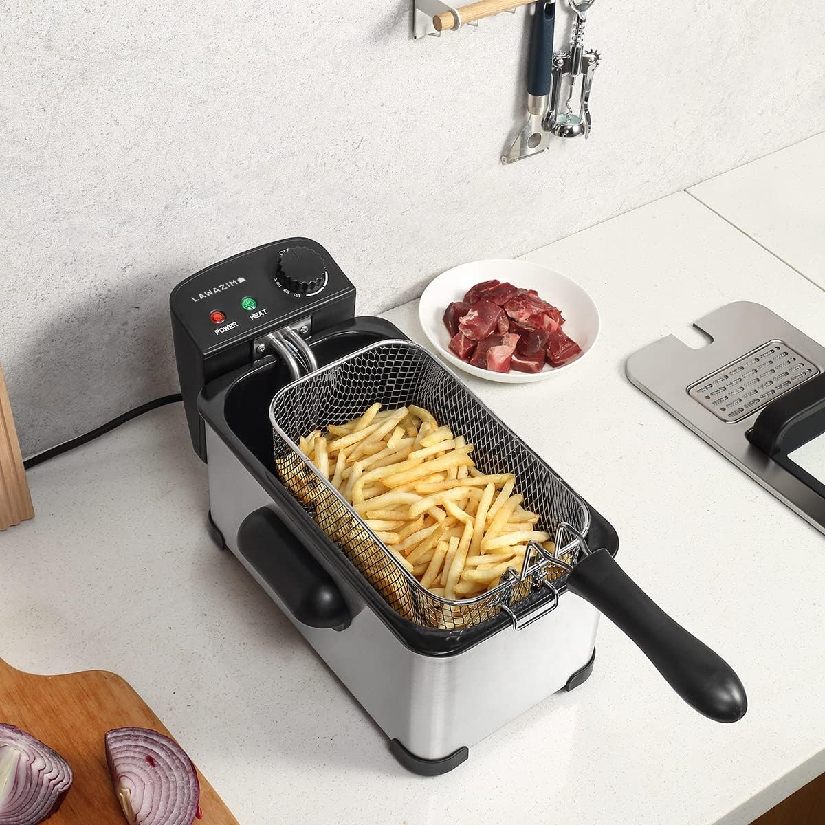 مقلاة عميقة مع نافذة للرؤية وغطاء ستانلس ستيل بقدرة 2000 واط وسعة 3 لتر للمنزل والمطبخ من لوازم، اجهزة صغيرة ومقالي