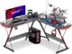 ACPLAY L Shaped Gaming Desk 130cm L Shaped Desk, Carbon Fiber, Computer Corner Desk with Large Monitor Riser Stand for Home Office, Gaming Desk with Shelf