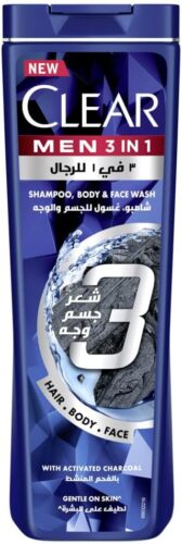 شامبو كلير للرجال للعناية الكاملة 3 في 1 للشعر والوجه والجسم بالفحم المنشط لشعر خال من القشرة بنسبة 100% وبشرة مرطبة، 400 مل