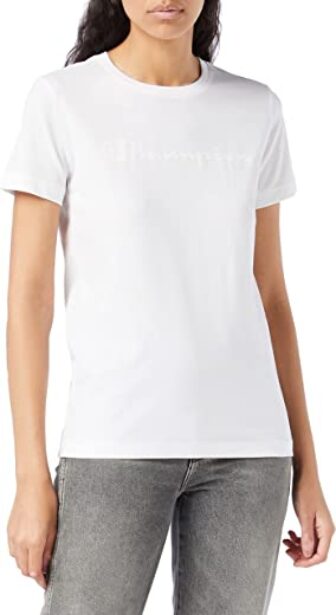 Champion Womens American Classics Logo Print Crew Neck T-Shirt, Color Blanc A,...