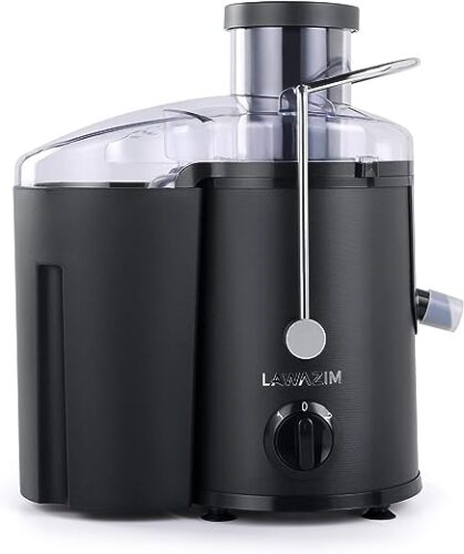 Lawazim Fruit Power Juicer Machine 500W Wide Feed Tupe Juice Extractor for Whole Fruit and Vegetable, Stainless Steel Finish, Dual Speed – Black