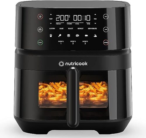 Nutricook Air Fryer 3 Vision with Clear Window and Internal Light by Caliber Brands,  5.7L, Air Fry, Roast, Bake, Dehydrate & Reheat, 6 Presets, AF357V, Black, 1700 Watts, 2 Year Warranty