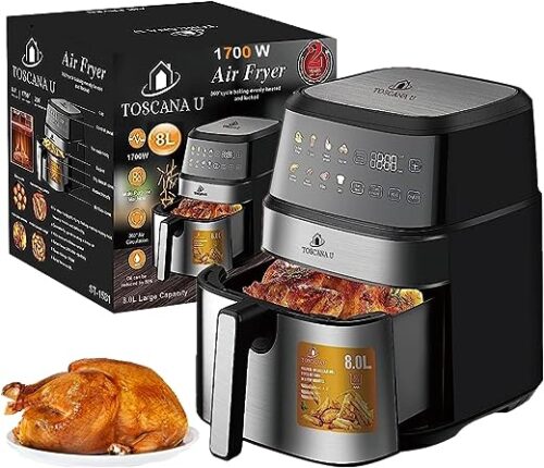 TOSCANA U Air Fryer, 1700 Watts, Digital Control Panel Display, Preset Programs with Preheat Function, 8 Liters, Black ST-1581