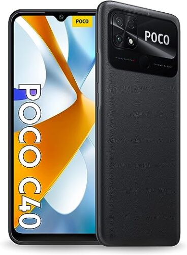 Xiaomi POCO C40, Dual SIM, 64GB, 4GB RAM, 4G LTE, Power Black, 18W Fast Charging with a 6000 mAh battery.